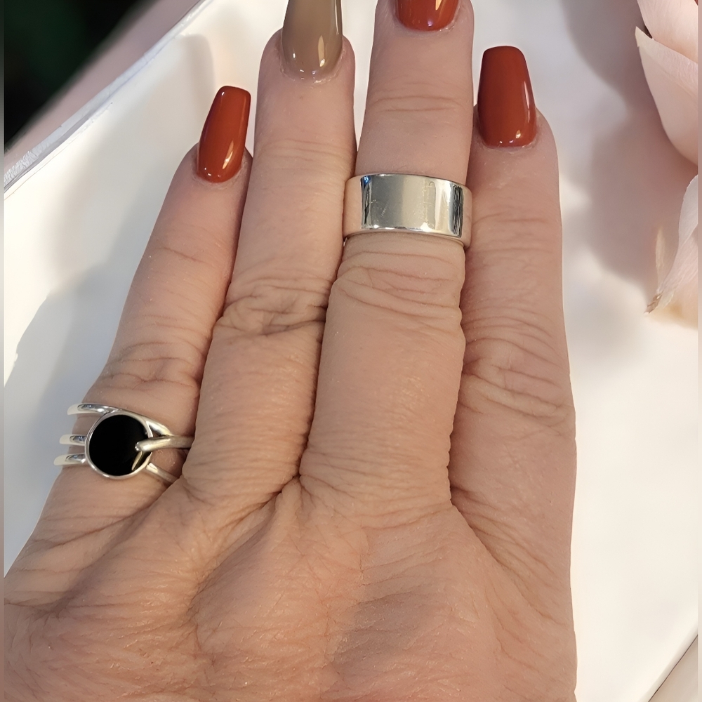 Sterling Silver Black Stone Ring Set Womens Jewelry